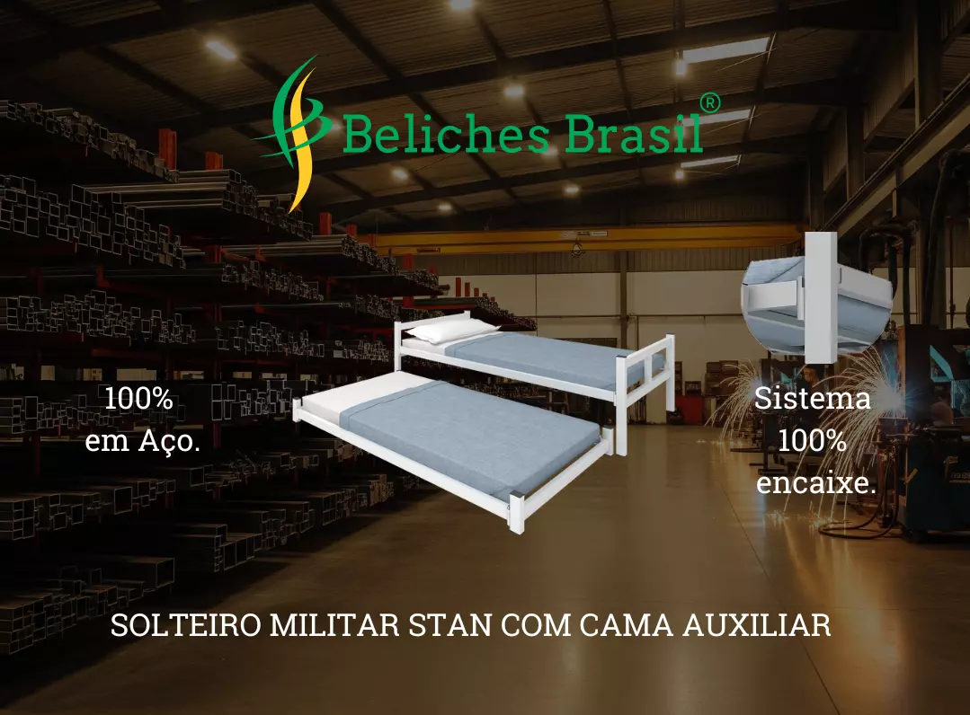 Solteiro Militar Stan C/Cama Auxiliar 100% Aço, Beliches Brasil®